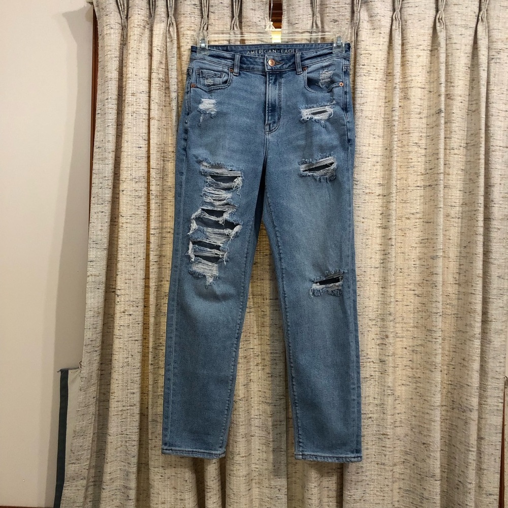American Eagle High Rise Destroyed Mom Jeans